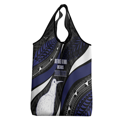 Personalised New Zealand Kiwi Grocery Bag Silver Fern Tribal Pattern