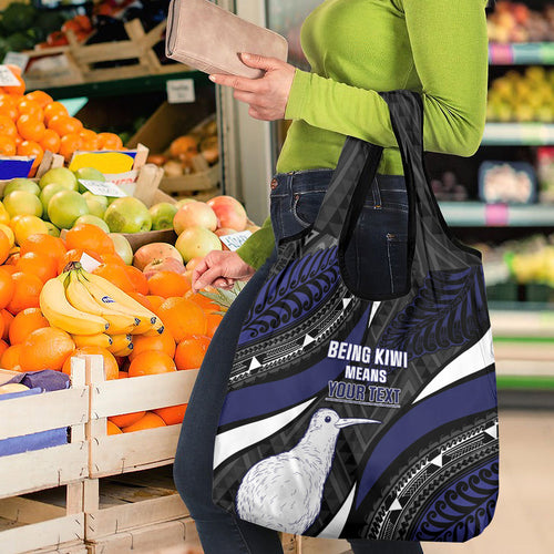 Personalised New Zealand Kiwi Grocery Bag Silver Fern Tribal Pattern