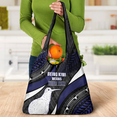 Personalised New Zealand Kiwi Grocery Bag Silver Fern Tribal Pattern