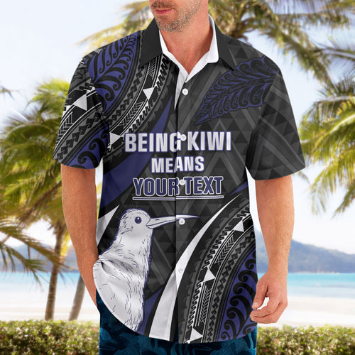 Personalised New Zealand Kiwi Hawaiian Shirt Silver Fern Tribal Pattern