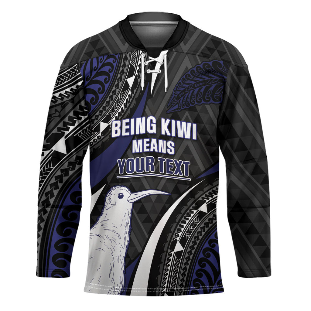 Personalised New Zealand Kiwi Hockey Jersey Silver Fern Tribal Pattern