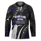 Personalised New Zealand Kiwi Hockey Jersey Silver Fern Tribal Pattern