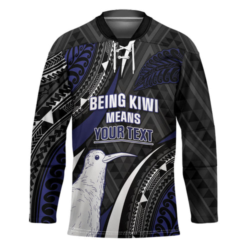 Personalised New Zealand Kiwi Hockey Jersey Silver Fern Tribal Pattern