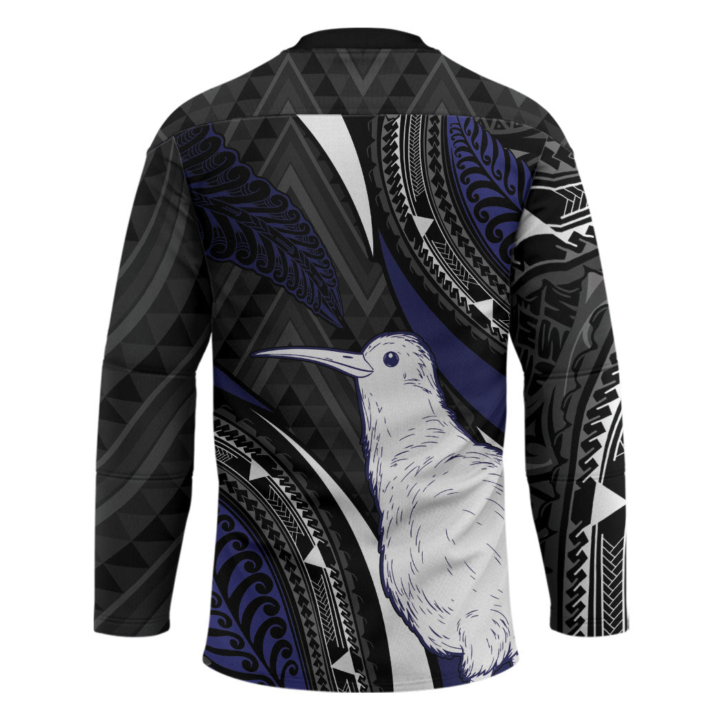 Personalised New Zealand Kiwi Hockey Jersey Silver Fern Tribal Pattern