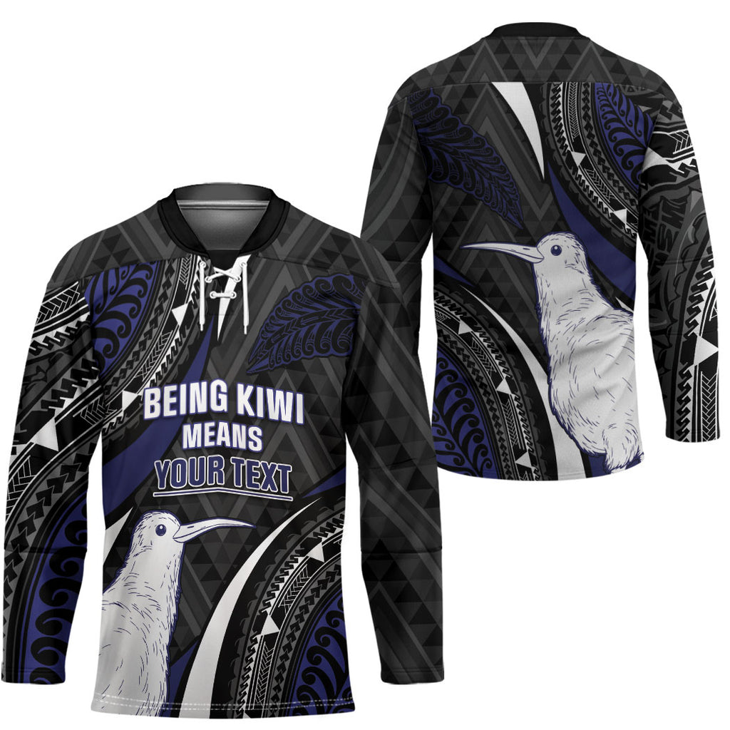 Personalised New Zealand Kiwi Hockey Jersey Silver Fern Tribal Pattern