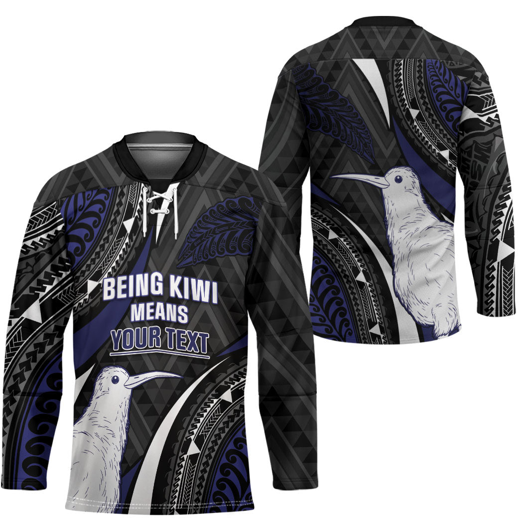 Personalised New Zealand Kiwi Hockey Jersey Silver Fern Tribal Pattern