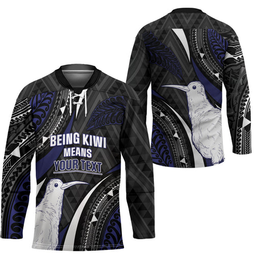 Personalised New Zealand Kiwi Hockey Jersey Silver Fern Tribal Pattern