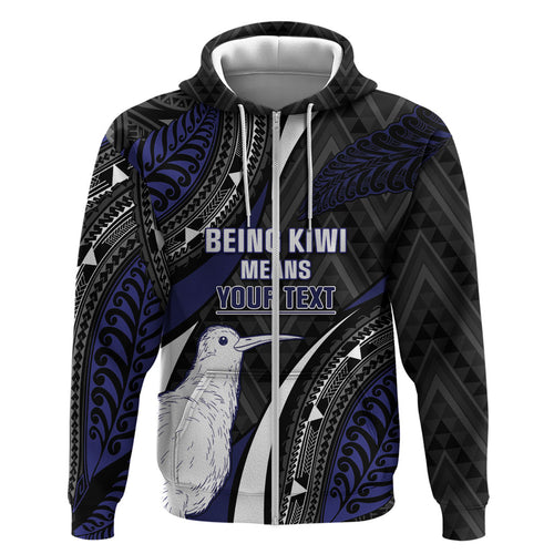 Personalised New Zealand Kiwi Hoodie Silver Fern Tribal Pattern