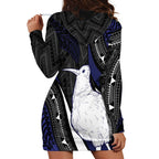 Personalised New Zealand Kiwi Hoodie Dress Silver Fern Tribal Pattern
