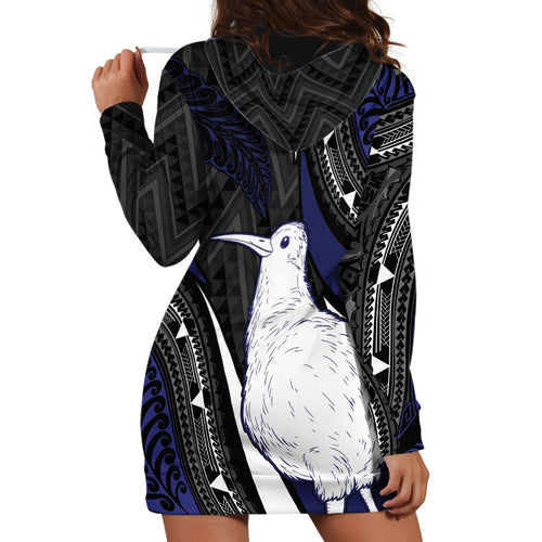 Personalised New Zealand Kiwi Hoodie Dress Silver Fern Tribal Pattern