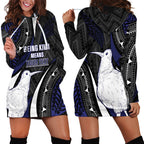 Personalised New Zealand Kiwi Hoodie Dress Silver Fern Tribal Pattern