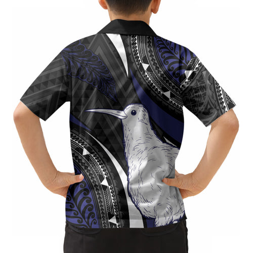 Personalised New Zealand Kiwi Kid Hawaiian Shirt Silver Fern Tribal Pattern