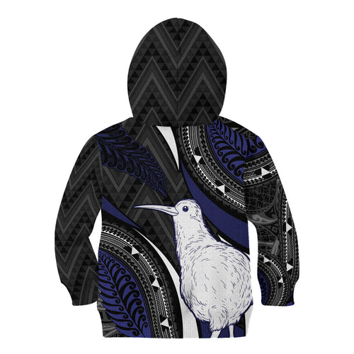 Personalised New Zealand Kiwi Kid Hoodie Silver Fern Tribal Pattern