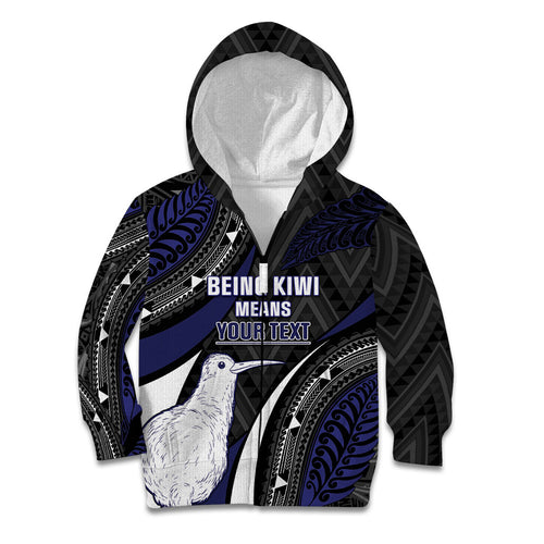 Personalised New Zealand Kiwi Kid Hoodie Silver Fern Tribal Pattern