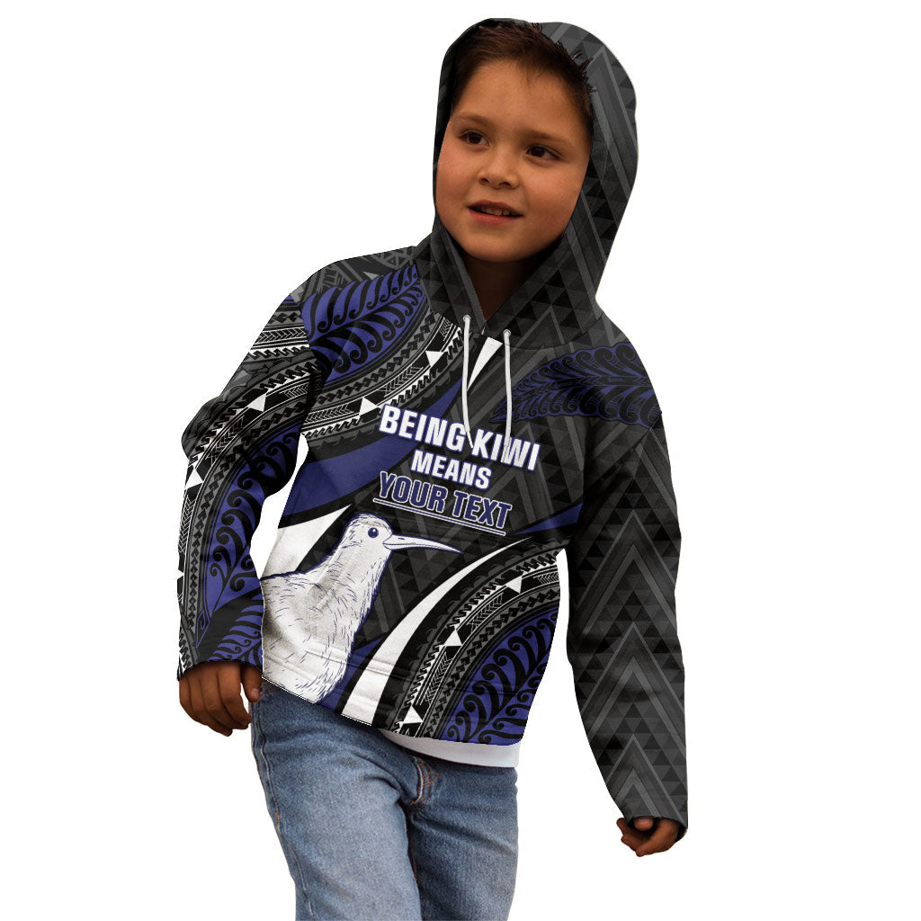 Personalised New Zealand Kiwi Kid Hoodie Silver Fern Tribal Pattern
