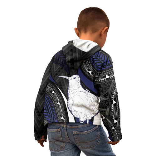 Personalised New Zealand Kiwi Kid Hoodie Silver Fern Tribal Pattern