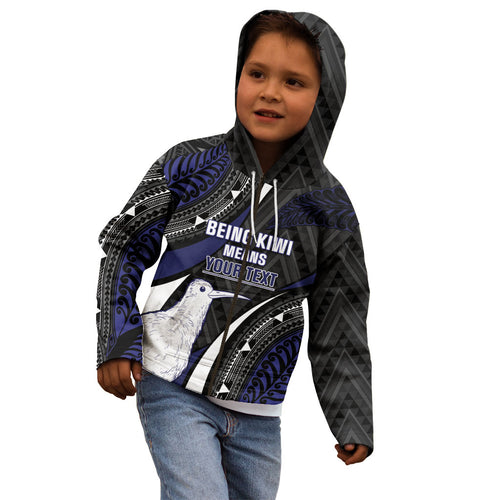 Personalised New Zealand Kiwi Kid Hoodie Silver Fern Tribal Pattern