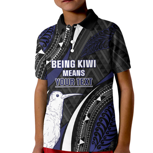 Personalised New Zealand Kiwi Kid Polo Shirt Silver Fern Tribal Pattern