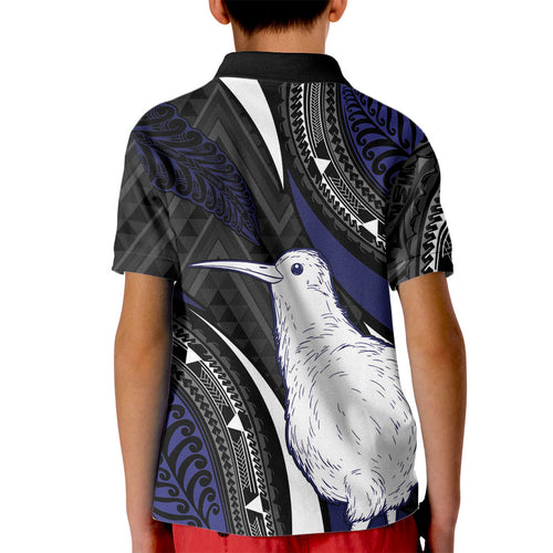 Personalised New Zealand Kiwi Kid Polo Shirt Silver Fern Tribal Pattern