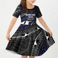 Personalised New Zealand Kiwi Kid Short Sleeve Dress Silver Fern Tribal Pattern