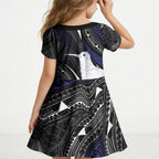 Personalised New Zealand Kiwi Kid Short Sleeve Dress Silver Fern Tribal Pattern