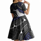 Personalised New Zealand Kiwi Kid Short Sleeve Dress Silver Fern Tribal Pattern