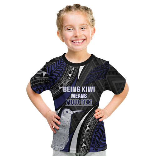 Personalised New Zealand Kiwi Kid T Shirt Silver Fern Tribal Pattern