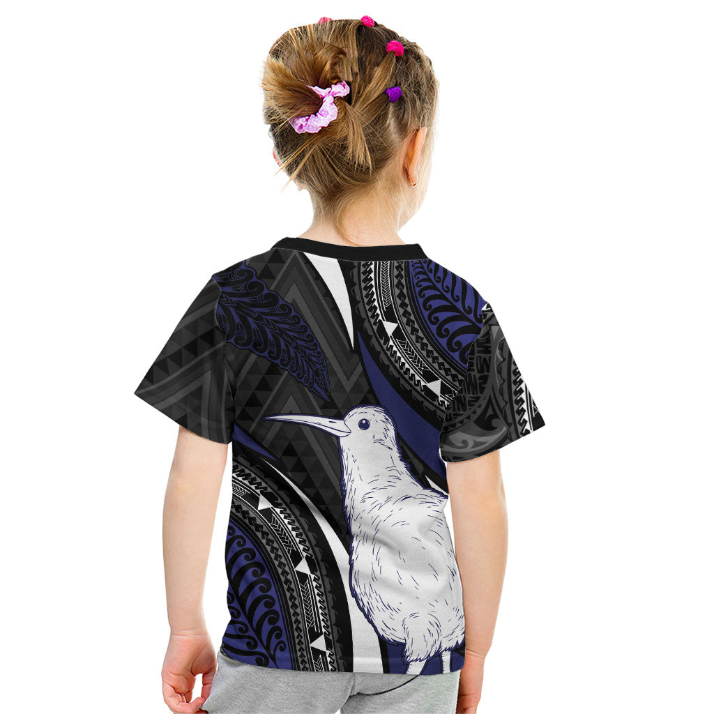 Personalised New Zealand Kiwi Kid T Shirt Silver Fern Tribal Pattern