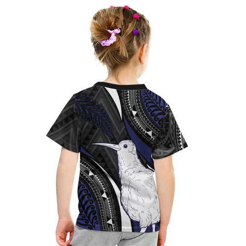 Personalised New Zealand Kiwi Kid T Shirt Silver Fern Tribal Pattern