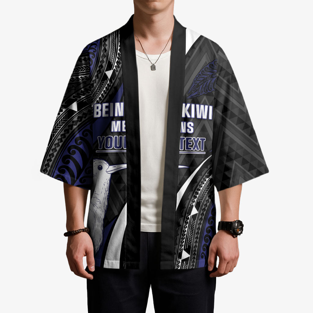 Personalised New Zealand Kiwi Kimono Silver Fern Tribal Pattern