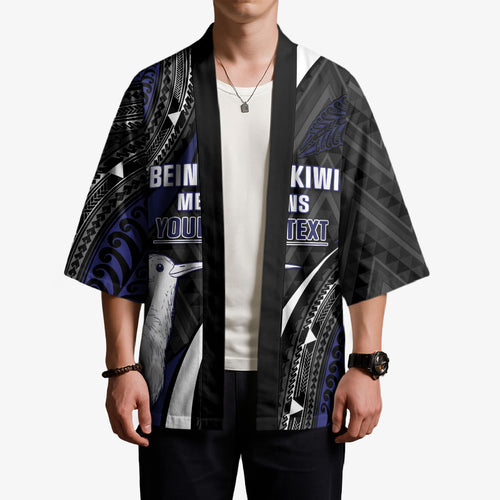 Personalised New Zealand Kiwi Kimono Silver Fern Tribal Pattern