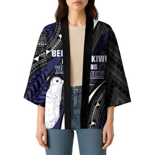 Personalised New Zealand Kiwi Kimono Silver Fern Tribal Pattern