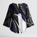Personalised New Zealand Kiwi Kimono Sleeve Blouse Silver Fern Tribal Pattern