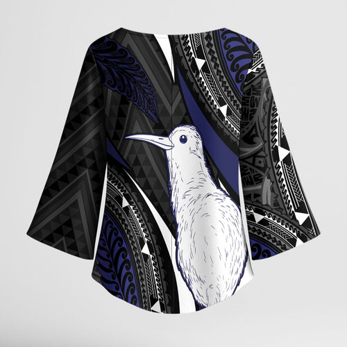 Personalised New Zealand Kiwi Kimono Sleeve Blouse Silver Fern Tribal Pattern