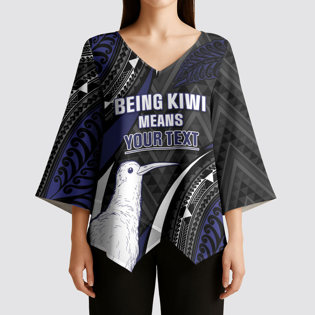Personalised New Zealand Kiwi Kimono Sleeve Blouse Silver Fern Tribal Pattern