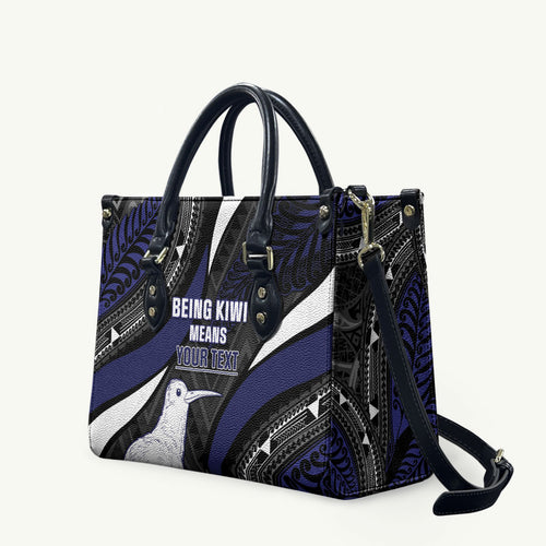 Personalised New Zealand Kiwi Leather Bag Silver Fern Tribal Pattern