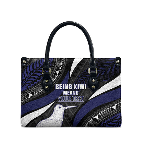 Personalised New Zealand Kiwi Leather Bag Silver Fern Tribal Pattern