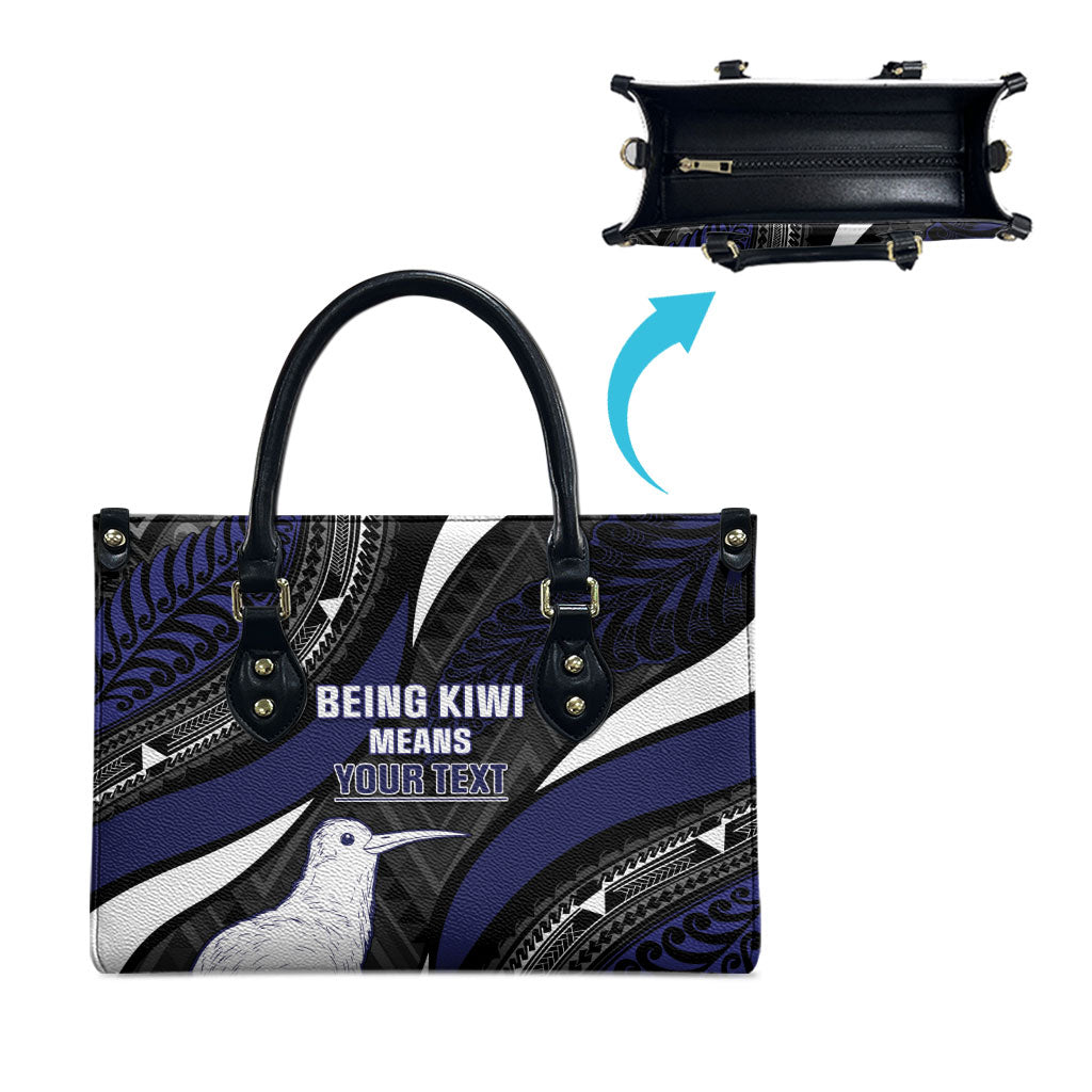 Personalised New Zealand Kiwi Leather Bag Silver Fern Tribal Pattern