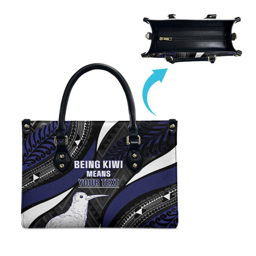 Personalised New Zealand Kiwi Leather Bag Silver Fern Tribal Pattern