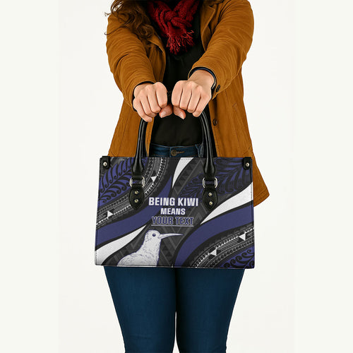 Personalised New Zealand Kiwi Leather Bag Silver Fern Tribal Pattern