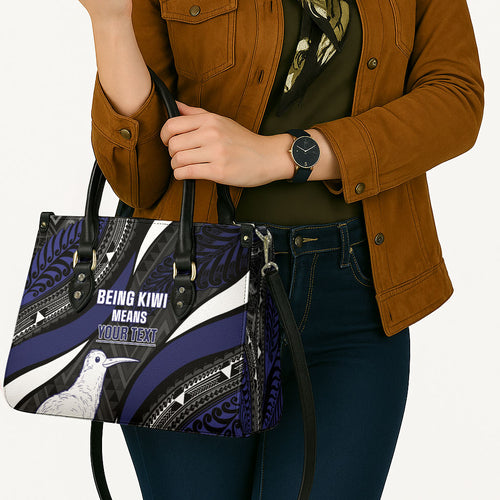 Personalised New Zealand Kiwi Leather Bag Silver Fern Tribal Pattern