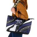 Personalised New Zealand Kiwi Leather Tote Bag Silver Fern Tribal Pattern