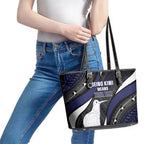 Personalised New Zealand Kiwi Leather Tote Bag Silver Fern Tribal Pattern