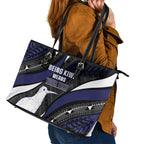 Personalised New Zealand Kiwi Leather Tote Bag Silver Fern Tribal Pattern