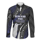 Personalised New Zealand Kiwi Long Sleeve Button Shirt Silver Fern Tribal Pattern