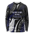 Personalised New Zealand Kiwi Long Sleeve Shirt Silver Fern Tribal Pattern