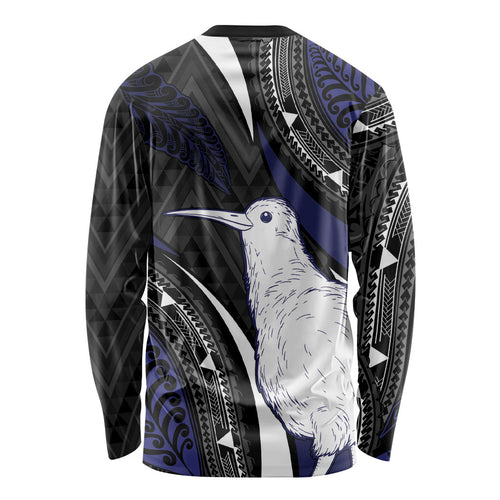 Personalised New Zealand Kiwi Long Sleeve Shirt Silver Fern Tribal Pattern