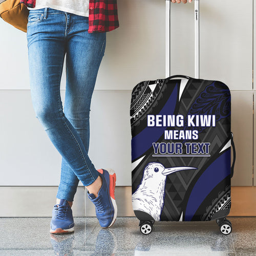 Personalised New Zealand Kiwi Luggage Cover Silver Fern Tribal Pattern
