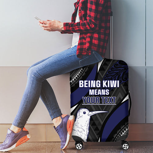 Personalised New Zealand Kiwi Luggage Cover Silver Fern Tribal Pattern