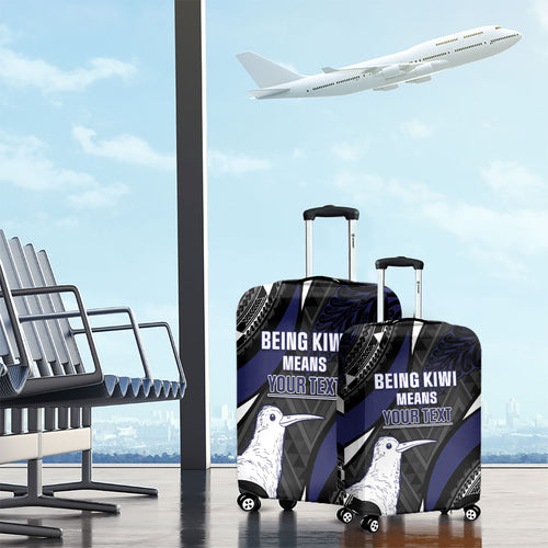 Personalised New Zealand Kiwi Luggage Cover Silver Fern Tribal Pattern